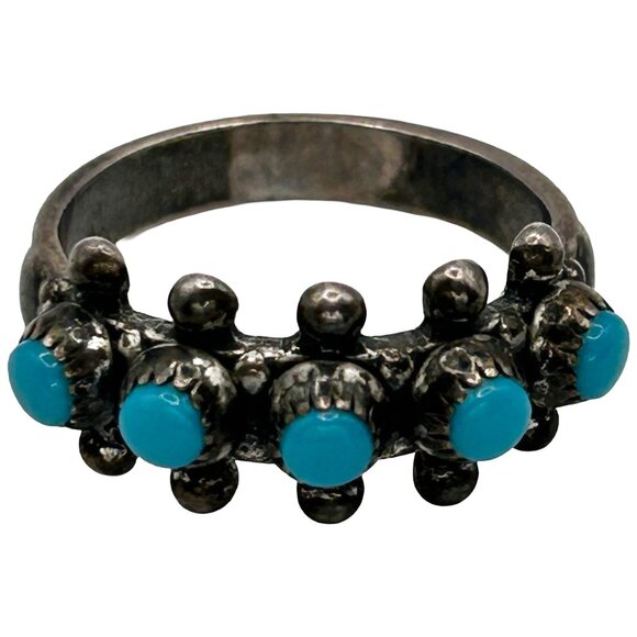 Vintage 925 Sterling Silver with Turquoise Old Pawn Ring - Size 4 - Picture 1 of 7